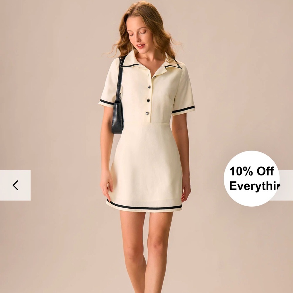 RIHOAS Elegant Cream Dress with Black Trim